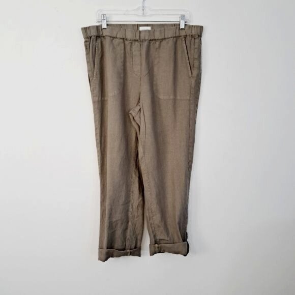 Pure Jill Love Linen Sage 100% Linen Roll Tab Pants Size Med - Picture 1 of 5